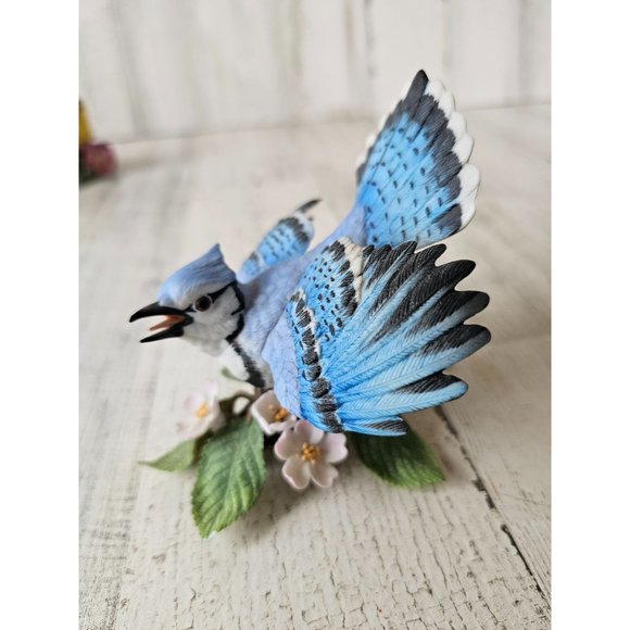 Lenox Blue Jay porcelain figurine vintage bird flowers statue - Picture 3 of 10